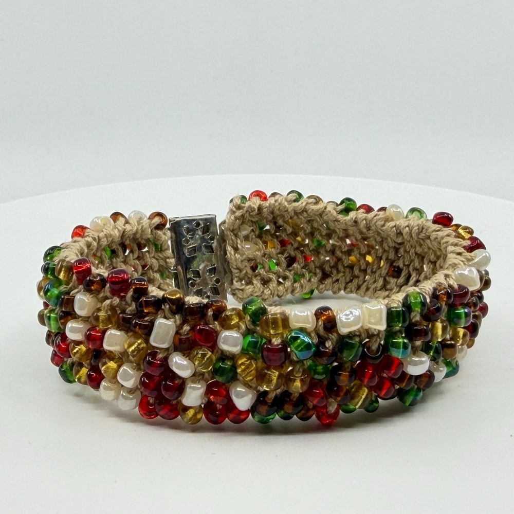 Boho Macrame Multi Color Glass Seed Bead Chunky Statement Bracelet Festival